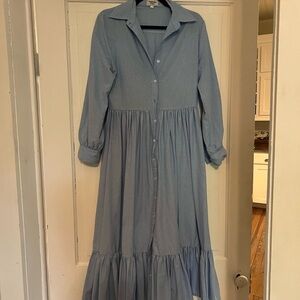 Magnolia Place Light Blue Chambray Button-Down Maxi Dress